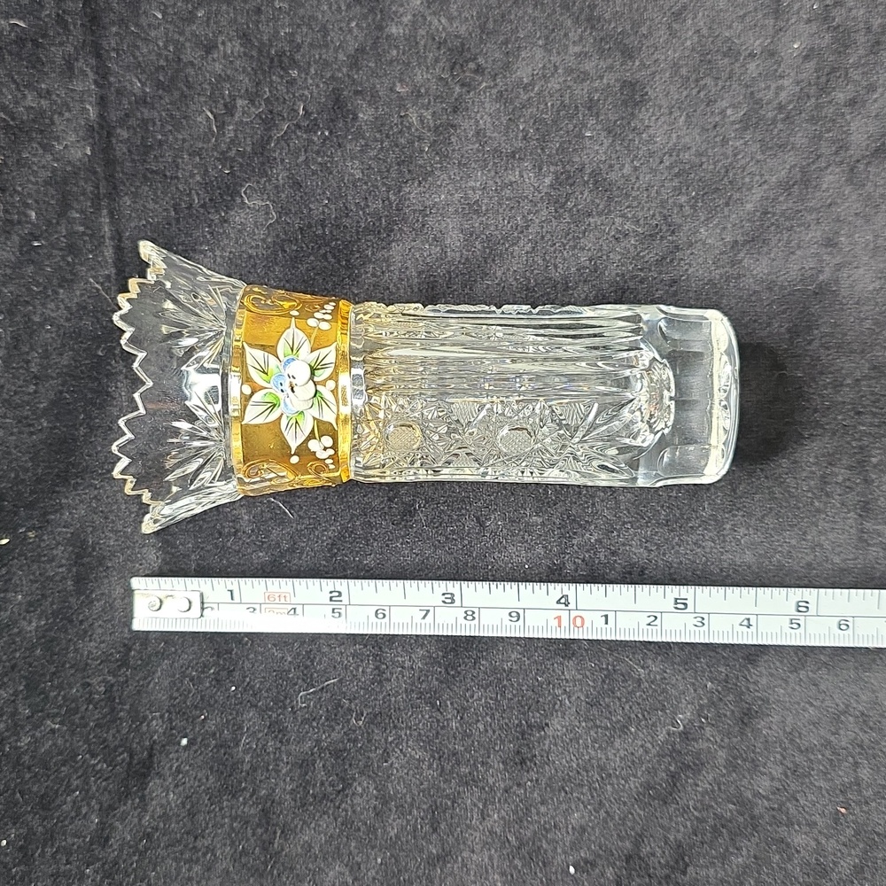 Elegant Bohemian Crystal Vase with Gold Accents